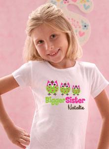 bigger sister with three owls t-shirt
