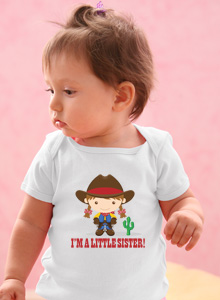 little sister cowgirl with name t-shirt
