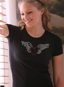 winged heart rhinestone t-shirts