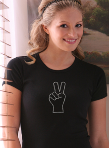rhinestone peace fingers t-shirt