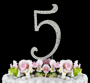 number 5 rhinestone cake topper