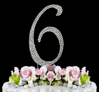 number 6 rhinestone cake topper