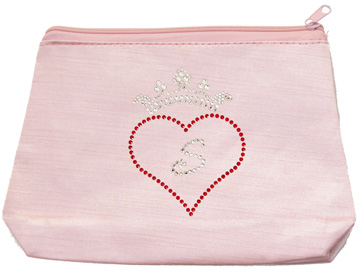 rhinestone heart initial make-up bag