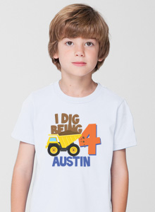 boys dig being 4 t-shirt