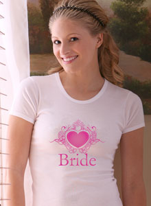 bride with heart t-shirt