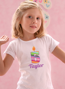 age five rainbow candle t-shirt