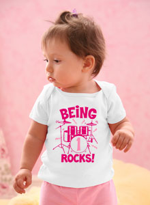 being one rocks with drums first birthday t-shirt