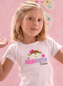 bigger sister monkey with name t-shirt