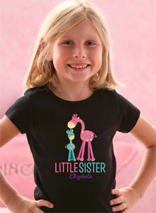 little sister giraffe with name t-shirt