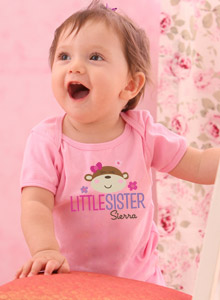 little sister monkey with name t-shirt