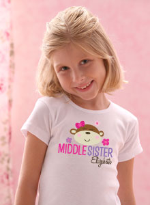 middle sister monkey with name t-shirt