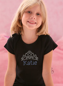 girls rhinestone name crown t shirt