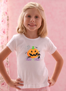 girls trick or treat with pumpkin shirts