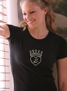 heart with rhinestone crown t shirt