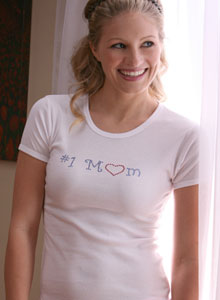 #1 Mom t shirt in crystal rhinestone