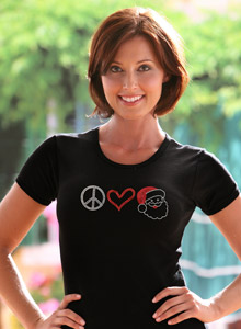 rhinestone peace love santa t shirt