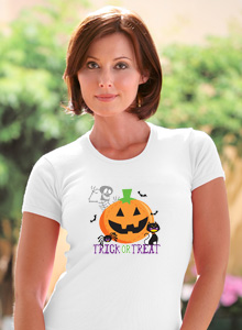 girls trick or treat with pumpkin shirts