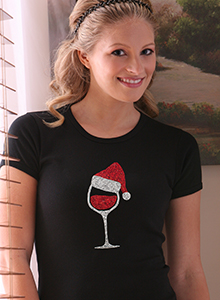 santa cap wine glass t-shirt